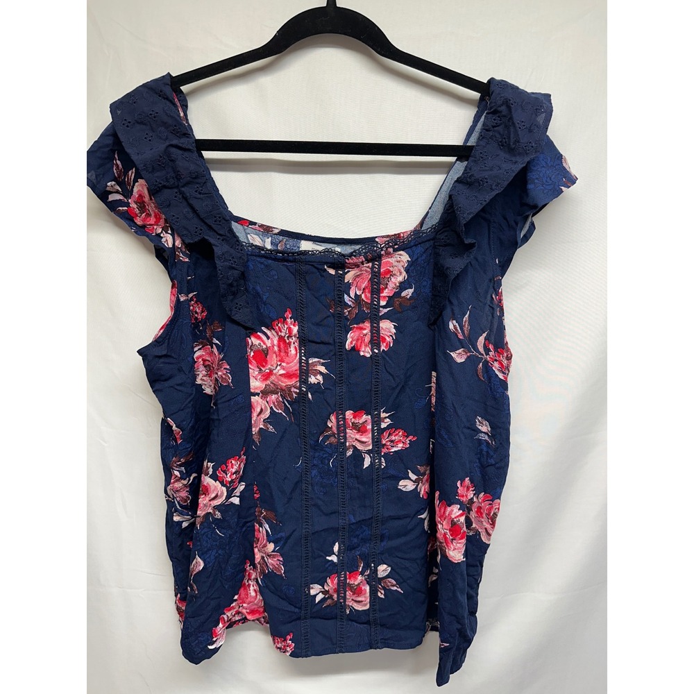 Mauricesโ Navy Blue Floral Square Neck Ruffle Cap Sleeve Top Women Plus